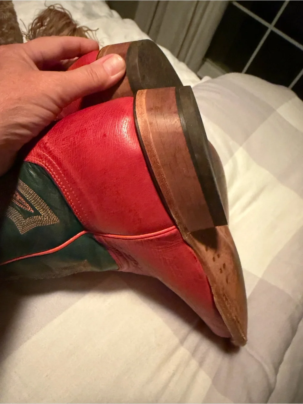 Lucchese Cecil Exotic in Pimiento with Dark Green Embroidered Shaft